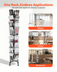 Greeting Cards Display Rack, 32 Pockets Rotating Postcard Brochure Display Stand, 360° Spinning Card Display Rack with Sign Holder & 4 Wheels (2 Lockable) for Exhibitions Office Trade Show