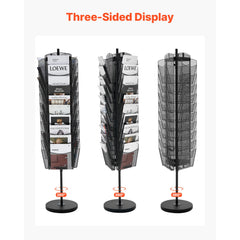 Rotating Brochure Display Rack, 30 Pockets Mesh Magazine Literature Display Stand, Portable Floor Standing Magazine Rack, Metal Newspaper Catalog Holders for Shop Exhibitions Office Trade Show