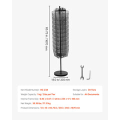 Rotating Brochure Display Rack, 30 Pockets Mesh Magazine Literature Display Stand, Portable Floor Standing Magazine Rack, Metal Newspaper Catalog Holders for Shop Exhibitions Office Trade Show