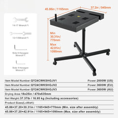 Flash Dryer, 18 x 25 inch Flash Dryer for Screen Printing, 0-750℉ Temperature Control, High Power Silk Screen Printing Dryer with Height Adjustable Stand, 360° Rotation, T-Shirt Curing Machine