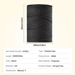Electric Fence Wire, 1000Ft 305M Portable Polywire, 1/4" Diameter 2 Copper Strands for Reliable Conductivity and Rust Resistance, Fencing Rope Line for Horse, Cattle, Livestock