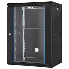 15U Wall Mount Network Cabinet, 226.8 kg Max. Ground Load Capacity, Server Rack Cabinet Enclosure with Locking Tempered Glass Door, Side Panels, Q235 Carbon Steel, for IT Equipment, A/V Devices