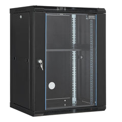 15U Wall Mount Network Cabinet, 226.8 kg Max. Ground Load Capacity, Server Rack Cabinet Enclosure with Locking Tempered Glass Door, Side Panels, Q235 Carbon Steel, for IT Equipment, A/V Devices