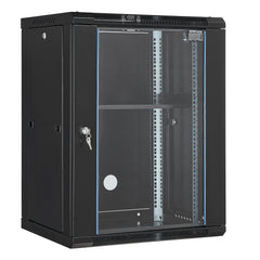 15U Wall Mount Network Cabinet, 226.8 kg Max. Ground Load Capacity, Server Rack Cabinet Enclosure with Locking Tempered Glass Door, Side Panels, Q235 Carbon Steel, for IT Equipment, A/V Devices