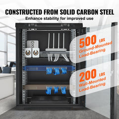 15U Wall Mount Network Cabinet, 226.8 kg Max. Ground Load Capacity, Server Rack Cabinet Enclosure with Locking Tempered Glass Door, Side Panels, Q235 Carbon Steel, for IT Equipment, A/V Devices