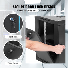 6U Wall Mount Network Server Cabinet, 15.5'' Deep, Server Rack Cabinet Enclosure, 200 lbs Max. Ground-mounted Load Capacity, with Locking Glass Door Side Panels, for IT Equipment, A/V Devices