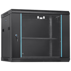 9U Wall Mount Network Server Cabinet, 39.37 cm Deep, Server Rack Cabinet Enclosure, 90.7 kg Max. Ground-mounted Load Capacity, with Locking Glass Door Side Panels, for IT Equipment, A/V Devices