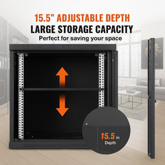 9U Wall Mount Network Server Cabinet, 39.37 cm Deep, Server Rack Cabinet Enclosure, 90.7 kg Max. Ground-mounted Load Capacity, with Locking Glass Door Side Panels, for IT Equipment, A/V Devices