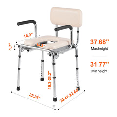 Commode Chair, Bedside Commode with Padded Seat, Drop-Down Arms, 7-Level Adjustable Height, 5.8L Removable Bucket, Easy to Assemble, 350LBS Capacity, Portable Toilet for Adults Seniors