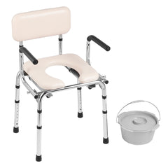 Commode Chair, Bedside Commode with Padded Seat, Drop-Down Arms, 7-Level Adjustable Height, 5.8L Removable Bucket, Easy to Assemble, 350LBS Capacity, Portable Toilet for Adults Seniors