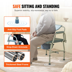 Commode Chair, Bedside Commode with Drop-Down Arms and Detachable Backrest, 5-Level Adjustable Height, 7L Removable Bucket, Easy to Assemble, 1000LBS Capacity, Portable Toilet for Adults Seniors