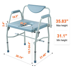 Commode Chair, Bedside Commode with Drop-Down Arms and Detachable Backrest, 5-Level Adjustable Height, 7L Removable Bucket, Easy to Assemble, 1000LBS Capacity, Portable Toilet for Adults Seniors