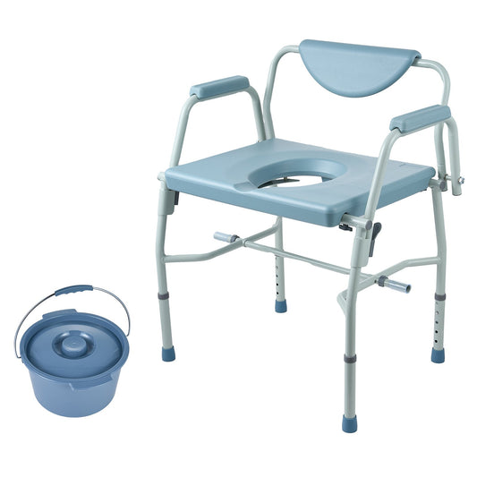 Commode Chair, Bedside Commode with Drop-Down Arms and Detachable Backrest, 5-Level Adjustable Height, 7L Removable Bucket, Easy to Assemble, 1000LBS Capacity, Portable Toilet for Adults Seniors
