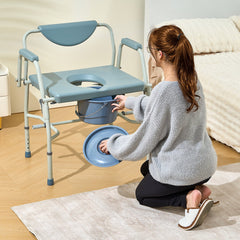Commode Chair, Bedside Commode with Drop-Down Arms and Detachable Backrest, 5-Level Adjustable Height, 7L Removable Bucket, Easy to Assemble, 1000LBS Capacity, Portable Toilet for Adults Seniors
