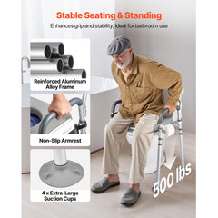 Bedside Commode Chair, 227 kg Capacity, 4-in-1 Portable Toilet and Raised Toilet Seat with Padded Seat & Backrest, Detachable 5L Bucket, Adjustable Height & Width Adult Potty Chair for Seniors