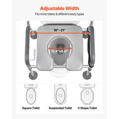 Bedside Commode Chair, 227 kg Capacity, 4-in-1 Portable Toilet and Raised Toilet Seat with Padded Seat & Backrest, Detachable 5L Bucket, Adjustable Height & Width Adult Potty Chair for Seniors