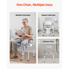 Bedside Commode Chair, 227 kg Capacity, 4-in-1 Portable Toilet and Raised Toilet Seat with Padded Seat & Backrest, Detachable 5L Bucket, Adjustable Height & Width Adult Potty Chair for Seniors