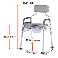 Bedside Commode Chair, 227 kg Capacity, 4-in-1 Portable Toilet and Raised Toilet Seat with Padded Seat & Backrest, Detachable 5L Bucket, Adjustable Height & Width Adult Potty Chair for Seniors
