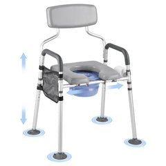 Bedside Commode Chair, 227 kg Capacity, 4-in-1 Portable Toilet and Raised Toilet Seat with Padded Seat & Backrest, Detachable 5L Bucket, Adjustable Height & Width Adult Potty Chair for Seniors