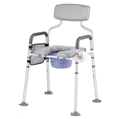Bedside Commode Chair, 227 kg Capacity, 4-in-1 Portable Toilet and Raised Toilet Seat with Padded Seat & Backrest, Detachable 5L Bucket, Adjustable Height & Width Adult Potty Chair for Seniors