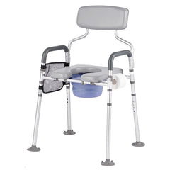 Bedside Commode Chair, 227 kg Capacity, 4-in-1 Portable Toilet and Raised Toilet Seat with Padded Seat & Backrest, Detachable 5L Bucket, Adjustable Height & Width Adult Potty Chair for Seniors