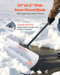 Snow Pusher Shovel, 61 cm Wide Outdoor Snowplow Shovel with Ergonomic Grip, HDPE Plastic Blade, Winter Shovels with Segmented Handle, Portable Snow Removal Tool for Driveway Garden Camping