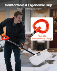 Snow Pusher Shovel, 61 cm Wide Outdoor Snowplow Shovel with Ergonomic Grip, HDPE Plastic Blade, Winter Shovels with Segmented Handle, Portable Snow Removal Tool for Driveway Garden Camping