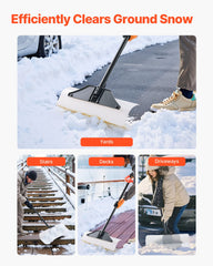 Snow Pusher Shovel, 61 cm Wide Outdoor Snowplow Shovel with Ergonomic Grip, HDPE Plastic Blade, Winter Shovels with Segmented Handle, Portable Snow Removal Tool for Driveway Garden Camping