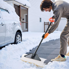 Snow Pusher Shovel, 61 cm Wide Outdoor Snowplow Shovel with Ergonomic Grip, HDPE Plastic Blade, Winter Shovels with Segmented Handle, Portable Snow Removal Tool for Driveway Garden Camping