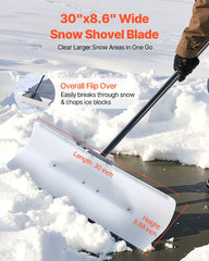 Snow Pusher Shovel, 76.2 cm Outdoor Snowplow Shovel with Ergonomic Grip, HDPE Plastic Blade, Winter Shovels with Segmented Handle, Metal Edged Strip, Portable Snow Removal Tool for Driveway