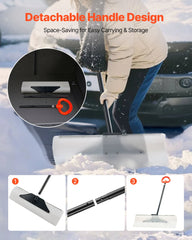 Snow Pusher Shovel, 76.2 cm Outdoor Snowplow Shovel with Ergonomic Grip, HDPE Plastic Blade, Winter Shovels with Segmented Handle, Metal Edged Strip, Portable Snow Removal Tool for Driveway