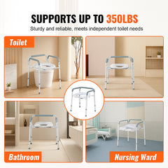 Commode Chair, Bedside Commode with Padded Seat and Arms, 7-Level Adjustable Height, 5.8L Removable Bucket, Easy to Assemble, 350 LBS Capacity, Raised Toilet Seat for Adults Seniors