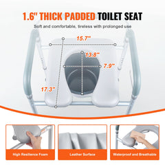 Commode Chair, Bedside Commode with Padded Seat and Arms, 7-Level Adjustable Height, 5.8L Removable Bucket, Easy to Assemble, 350 LBS Capacity, Raised Toilet Seat for Adults Seniors
