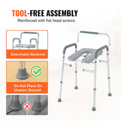 Commode Chair, Bedside Commode with Padded Seat and Arms, 7-Level Adjustable Height, 5.8L Removable Bucket, Easy to Assemble, 350 LBS Capacity, Raised Toilet Seat for Adults Seniors