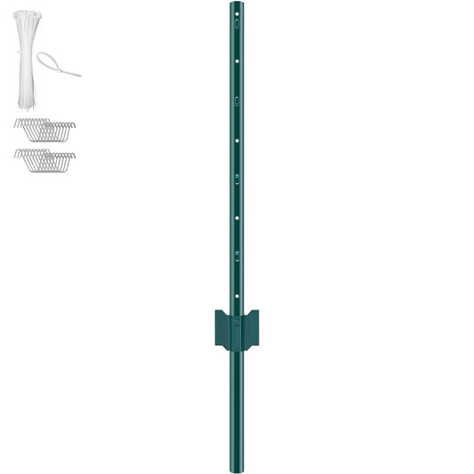 3 Feet Fence Post, 10 Pack U-Channel Heavy Duty Metal Fence Posts, Sturdy Steel Fence Stakes for Garden Yard, Lawn, Farms and Outdoor Wire Fencing, Green