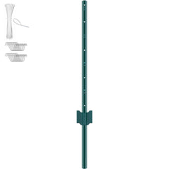 3 Feet Fence Post, 10 Pack U-Channel Heavy Duty Metal Fence Posts, Sturdy Steel Fence Stakes for Garden Yard, Lawn, Farms and Outdoor Wire Fencing, Green