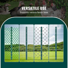 3 Feet Fence Post, 10 Pack U-Channel Heavy Duty Metal Fence Posts, Sturdy Steel Fence Stakes for Garden Yard, Lawn, Farms and Outdoor Wire Fencing, Green