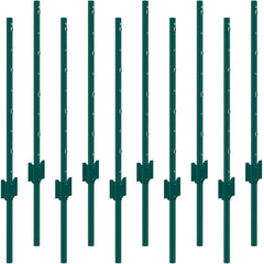 3 Feet Fence Post, 10 Pack U-Channel Heavy Duty Metal Fence Posts, Sturdy Steel Fence Stakes for Garden Yard, Lawn, Farms and Outdoor Wire Fencing, Green