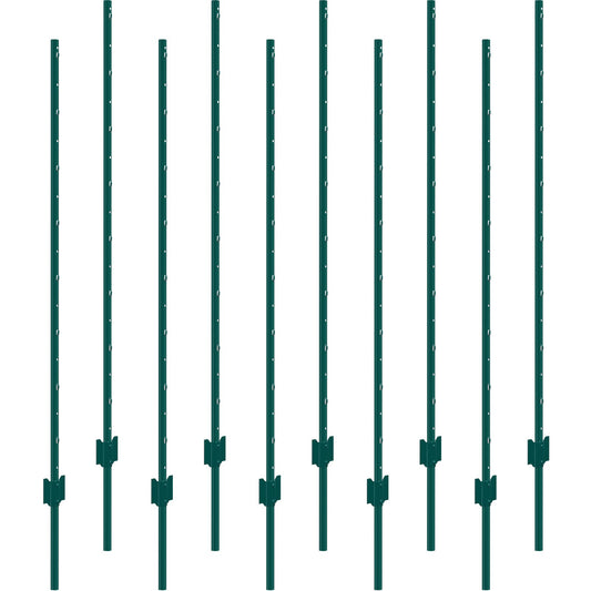 5 Feet Fence Post 10 Pack T-Post Heavy Duty Metal Fence Posts Green