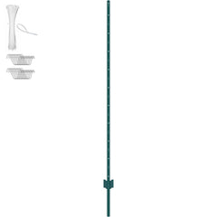 6 Feet Fence Post, 10 Pack U-Channel Heavy Duty Metal Fence Posts, Sturdy Steel Fence Stakes for Garden Yard, Lawn, Farms and Outdoor Wire Fencing, Green