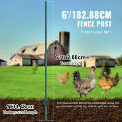 6 Feet Fence Post, 10 Pack U-Channel Heavy Duty Metal Fence Posts, Sturdy Steel Fence Stakes for Garden Yard, Lawn, Farms and Outdoor Wire Fencing, Green