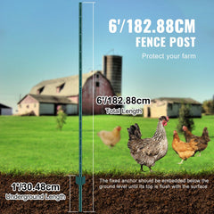 6 Feet Fence Post, 10 Pack U-Channel Heavy Duty Metal Fence Posts, Sturdy Steel Fence Stakes for Garden Yard, Lawn, Farms and Outdoor Wire Fencing, Green