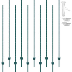 7 Feet Fence Post, 10 Pack U-Channel Heavy Duty Metal Fence Posts, Sturdy Steel Fence Stakes for Garden Yard, Lawn, Farms and Outdoor Wire Fencing, Green