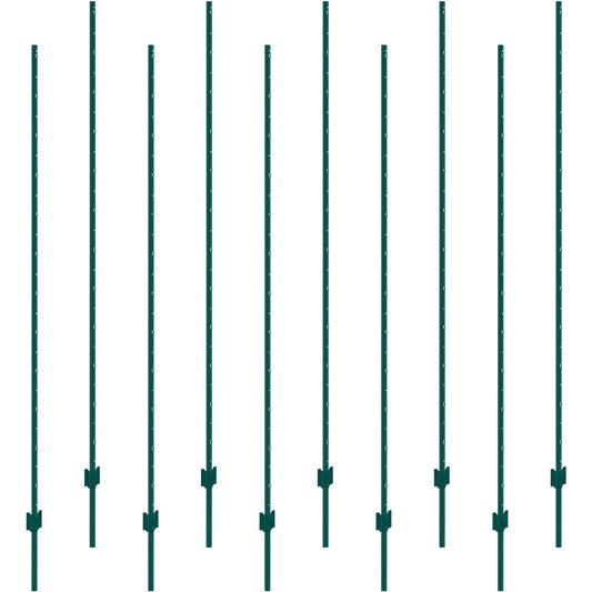 7 Feet Fence Post, 10 Pack U-Channel Heavy Duty Metal Fence Posts, Sturdy Steel Fence Stakes for Garden Yard, Lawn, Farms and Outdoor Wire Fencing, Green