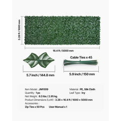Ivy Privacy Fence, 39 x 198in Artificial Green Wall Screen, Greenery Ivy Fence with Mesh Cloth Backing and Strengthened Joint, Faux Hedges Vine Leaf Decoration for Outdoor Garden, Yard, Balcony