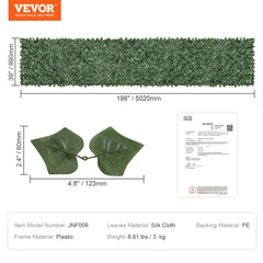 Ivy Privacy Fence, 39 x 198in Artificial Green Wall Screen, Greenery Ivy Fence with Mesh Cloth Backing and Strengthened Joint, Faux Hedges Vine Leaf Decoration for Outdoor Garden, Yard, Balcony