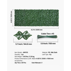 Ivy Privacy Fence, 1500 x 2490 mm Artificial Green Wall Screen, Greenery Ivy Fence with Strengthened Joint, Faux Hedges Vine Leaf Decoration for Outdoor Garden, Yard, Patio Decor