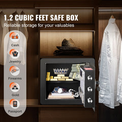 Safe 1.2 Cubic Feet Home Safe Steel for Cash Gold 15.8x11.8x13.8 inch