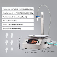 Liquid Filling Machine, 30-15000 g Weighing Capacity, Automatic Bottle Filler Machine Bottling Machine Digital Control for Milk, Water, Oil, Wine, Beverage, Detergent, Shampoo (Single Nozzle)