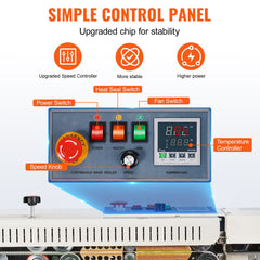 Continuous Bag Band Sealing Machine, 6-12 mm Seal Width, Horizontal Band Sealer Machine with Digital Temperature Control, Bag Sealer for 0.02-0.8 mm Plastic Bags Films with Inflation Function